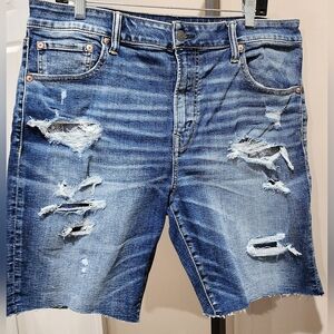 American Eagle AirFlex+Distressed Patched 9" Denim Shorts Men's Size 36
